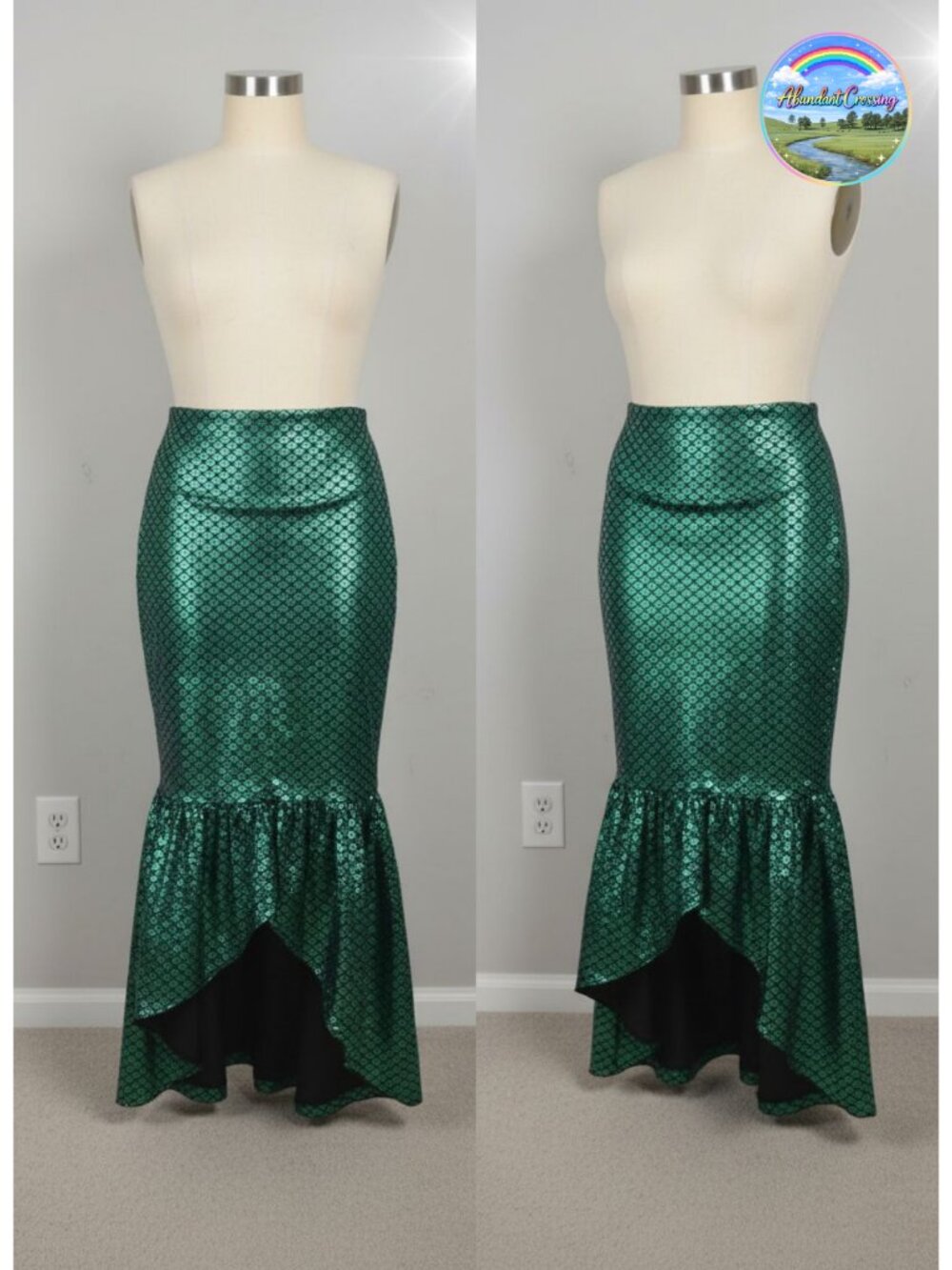 Mermaid Costume Skirt Shiny Maxi Fishtail Hem High Waist Cosplay Halloween